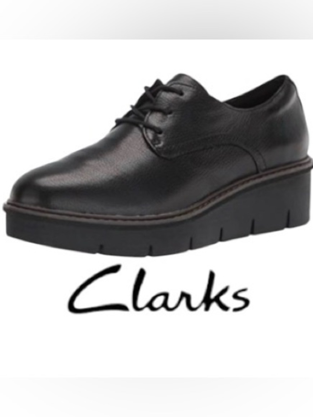 91/2 Wide Clark’s Women’s Leather Lace-Up Wedge Oxford Derby Shoes in Gunmetal